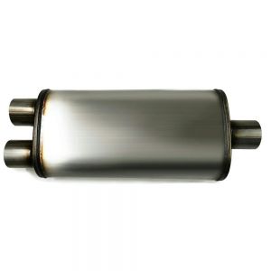 Universal Oval Stainless steel Exhaust Muffler  3" inlet to 2.5" Dual outlet